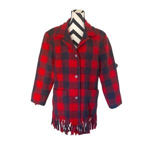 Vintage LD Burke of Santa Fe Red & Black Plaid Wool Blend Jacket - Size L